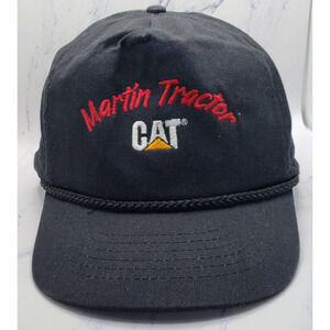 Vintage CAT Caterpillar Cap Trucker Martian Tractor Black Logo Snapback Hat